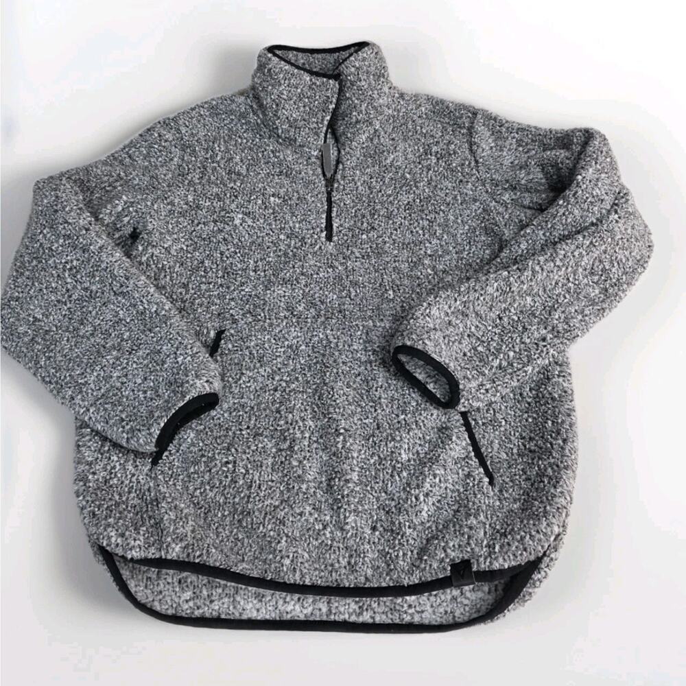 LIV Life Integrity Earth Women's Medium Sherpa Quarter Zip Pullover Gray Pockets